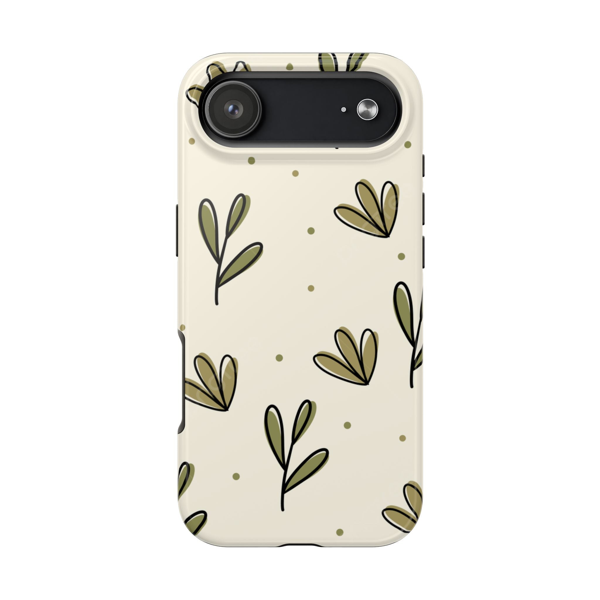 Green Botanical Pattern Phone Case | Olive Leaf Tough Phone Case