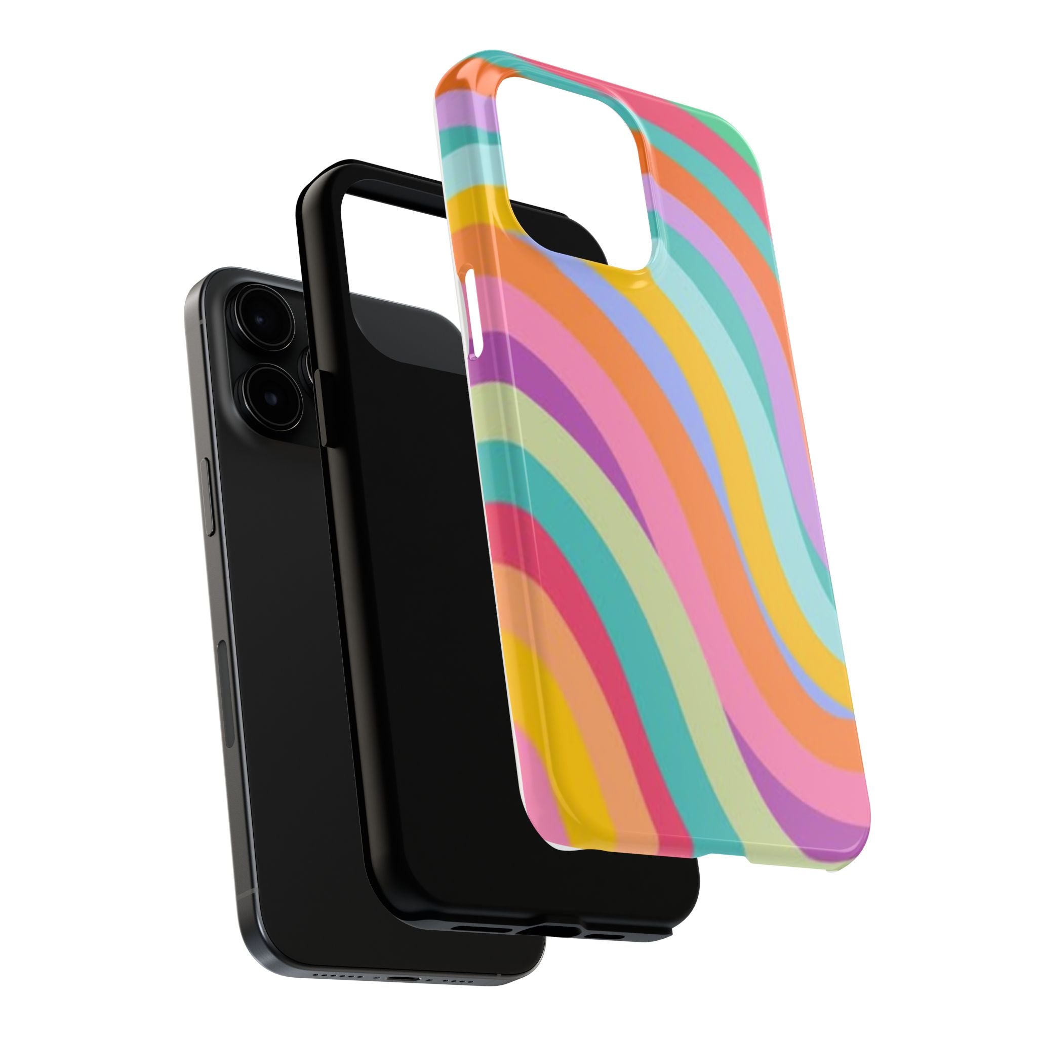 Retro Wavy Rainbow Stripes Phone Case | Colorful Abstract Pattern