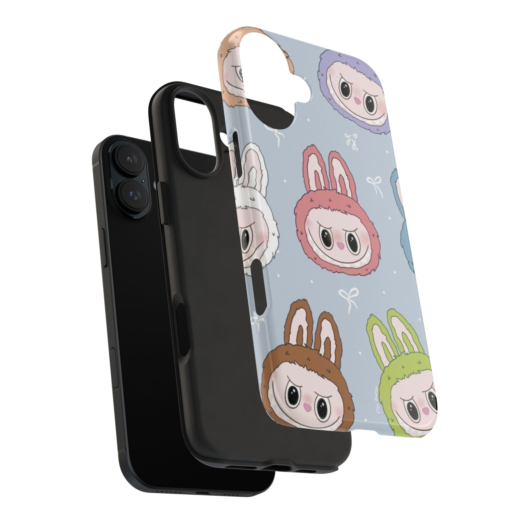 Kawaii Bunny Hood Faces Phone Case | Cute Pattern Pastel Protective Case
