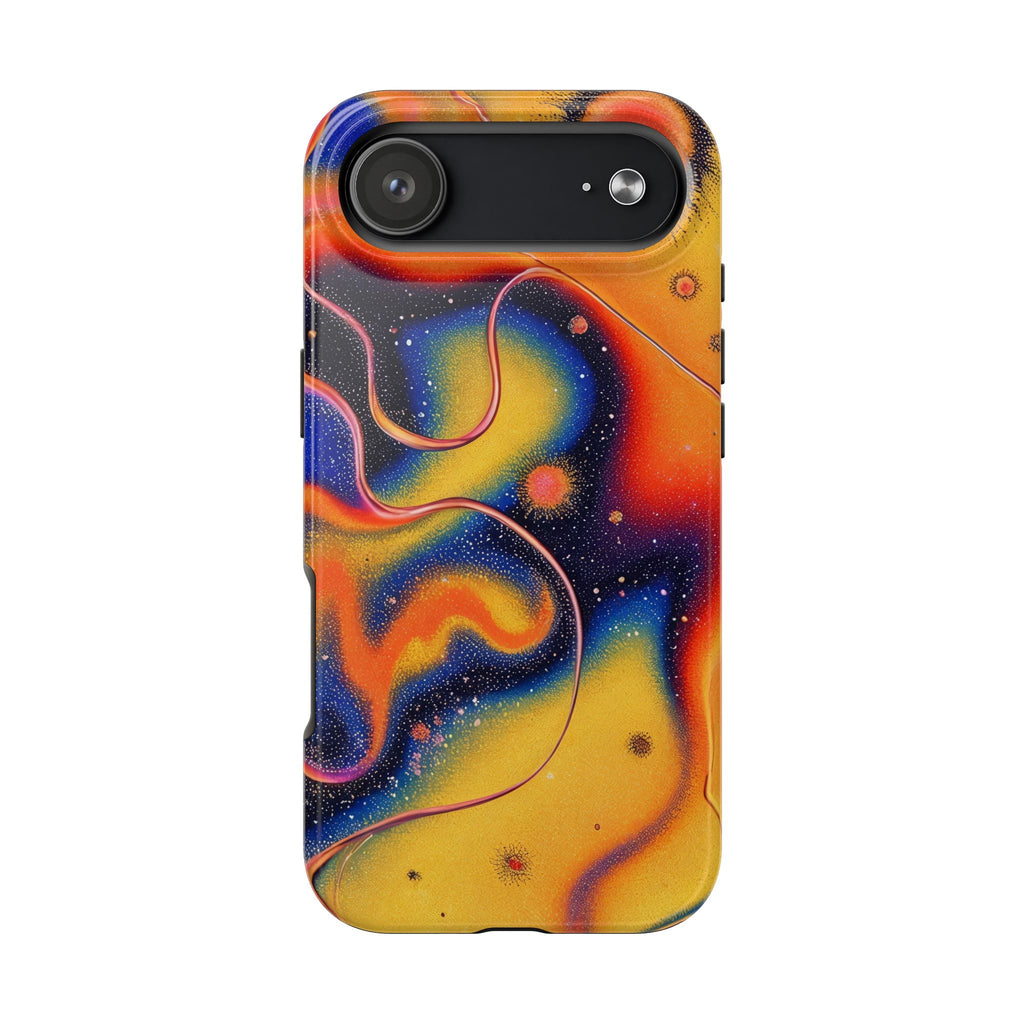 Abstract Swirl Tough Phone Case — Psychedelic Orange & Blue Galaxy Design