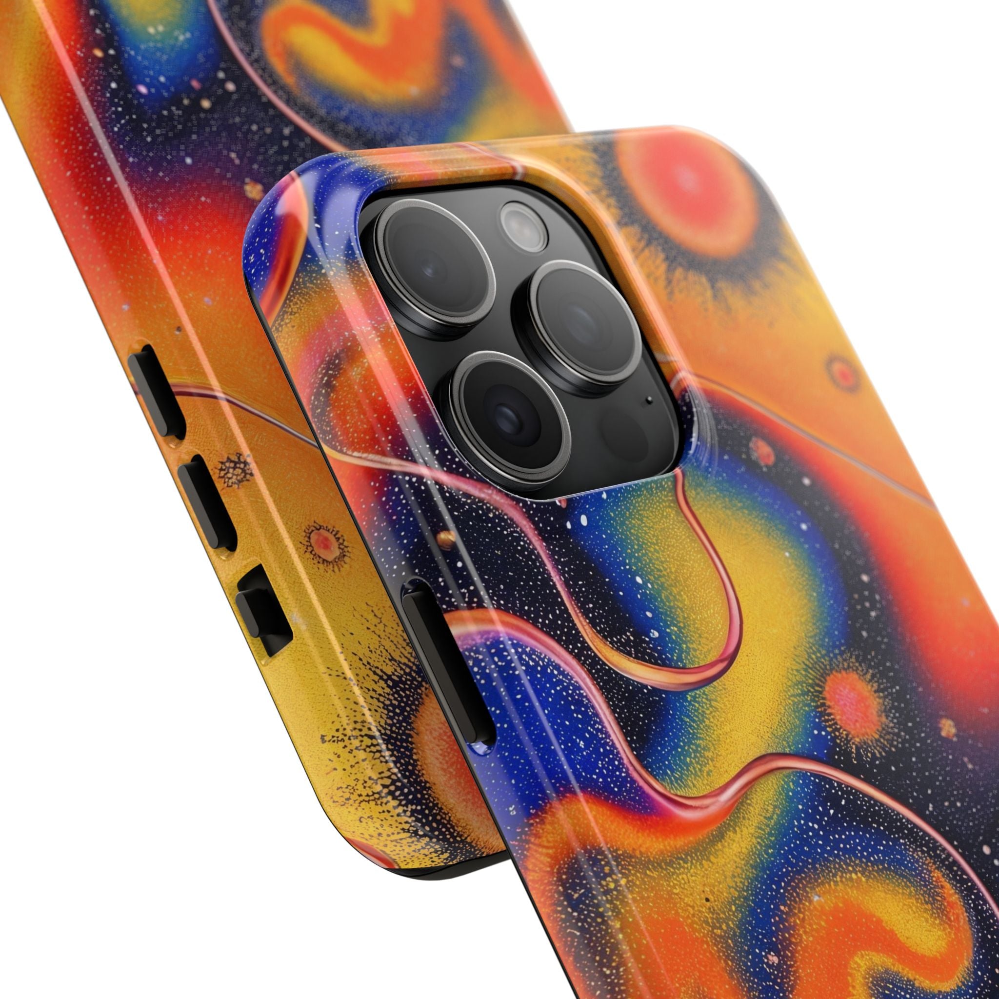 Abstract Swirl Tough Phone Case — Psychedelic Orange & Blue Galaxy Design