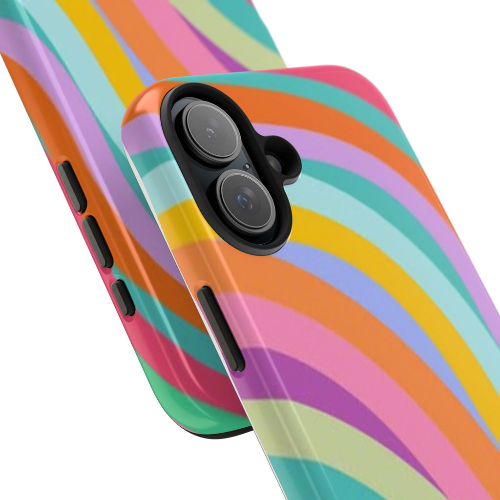 Retro Wavy Rainbow Stripes Phone Case | Colorful Abstract Pattern