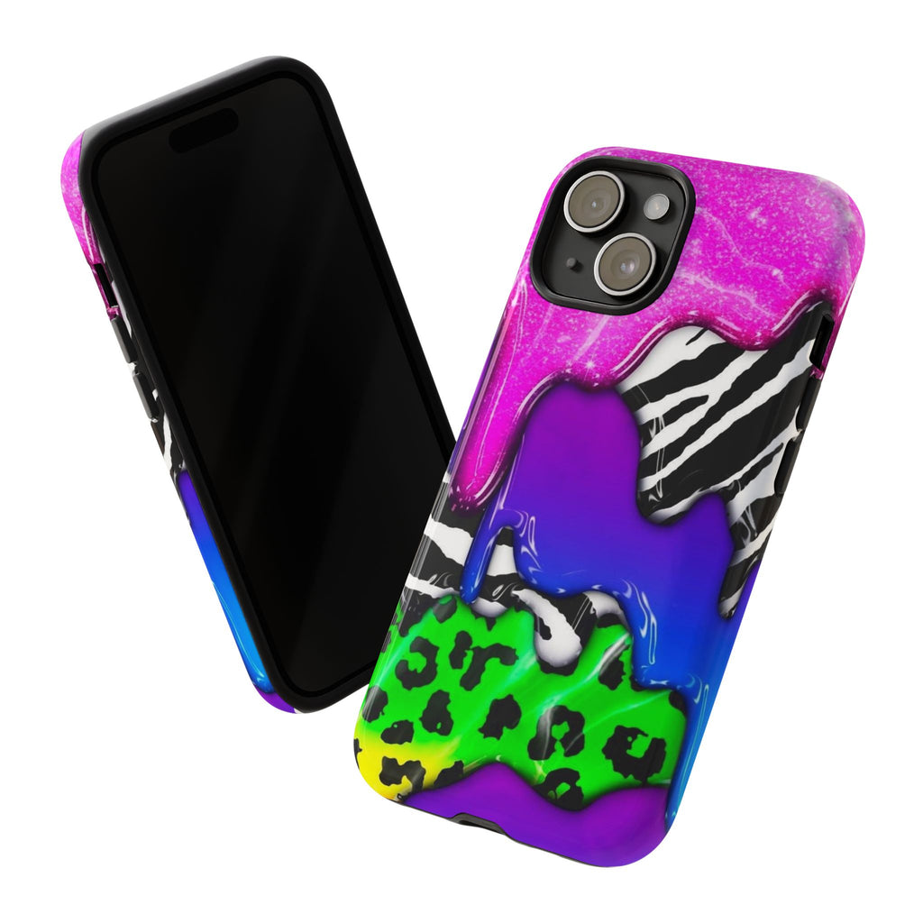Neon Drip Zebra Leopard Phone Case | Colorful Abstract iPhone Case