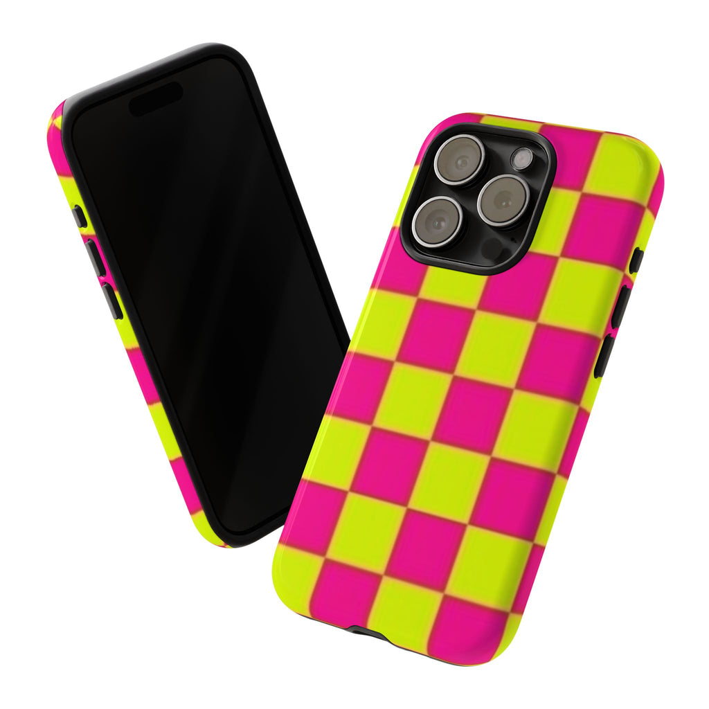 Hot Pink and Neon Yellow Checkerboard Phone Case