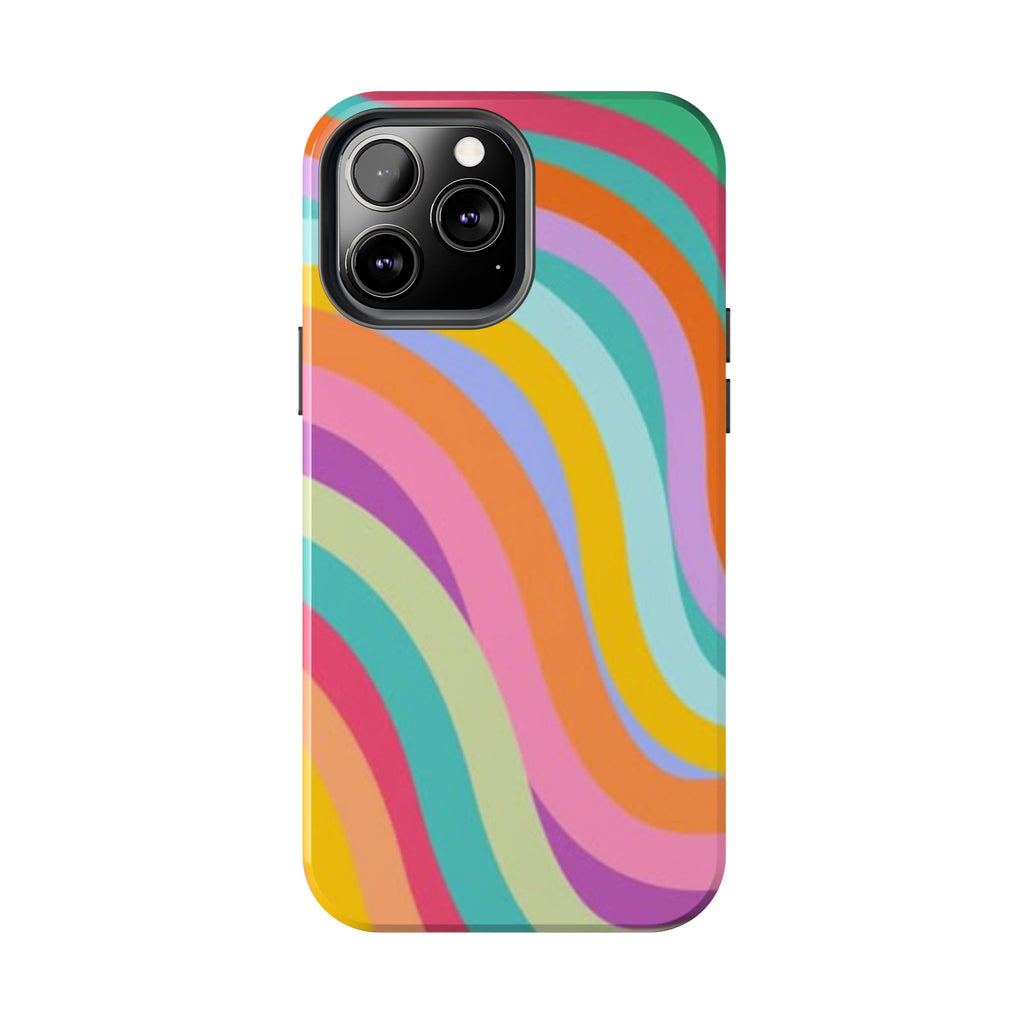 Retro Wavy Rainbow Stripes Phone Case | Colorful Abstract Pattern