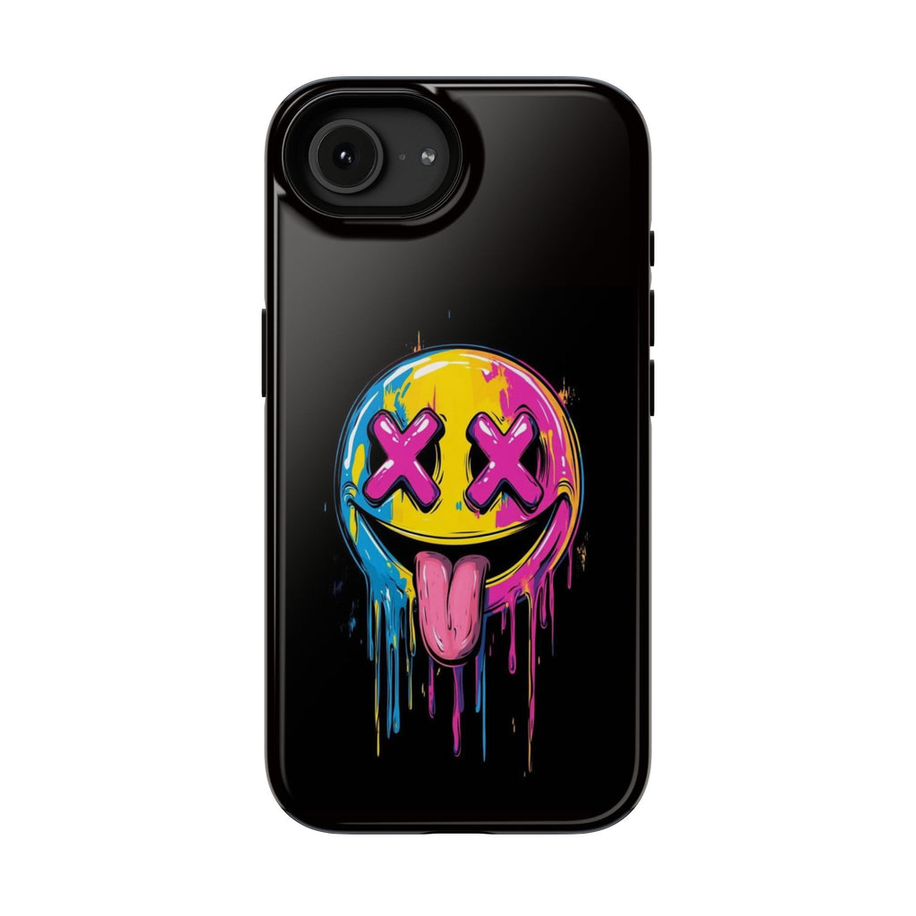 Impact-Resistant Phone Case — Neon Drip Smiley with Tongue Out