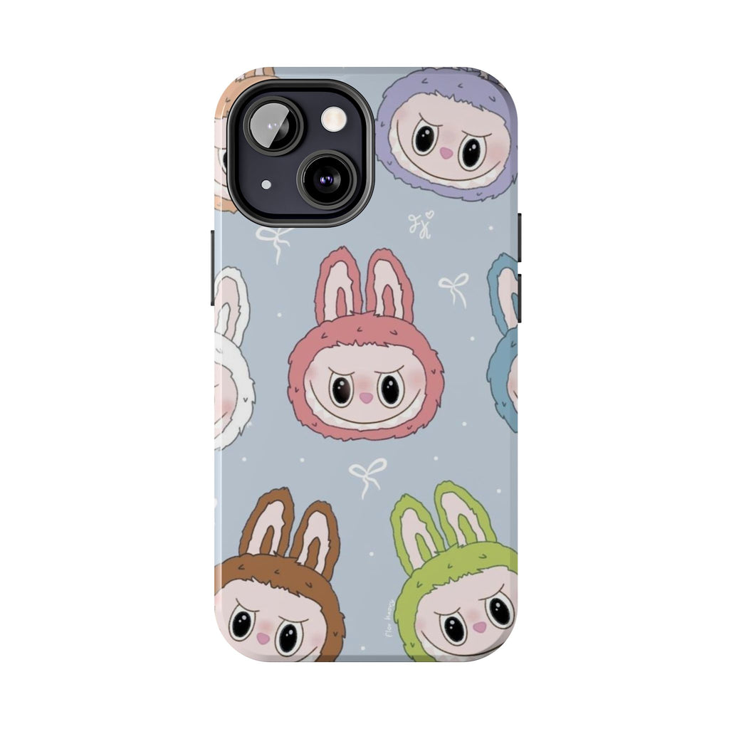 Kawaii Bunny Hood Faces Phone Case | Cute Pattern Pastel Protective Case