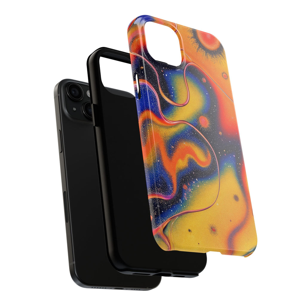 Abstract Swirl Tough Phone Case — Psychedelic Orange & Blue Galaxy Design