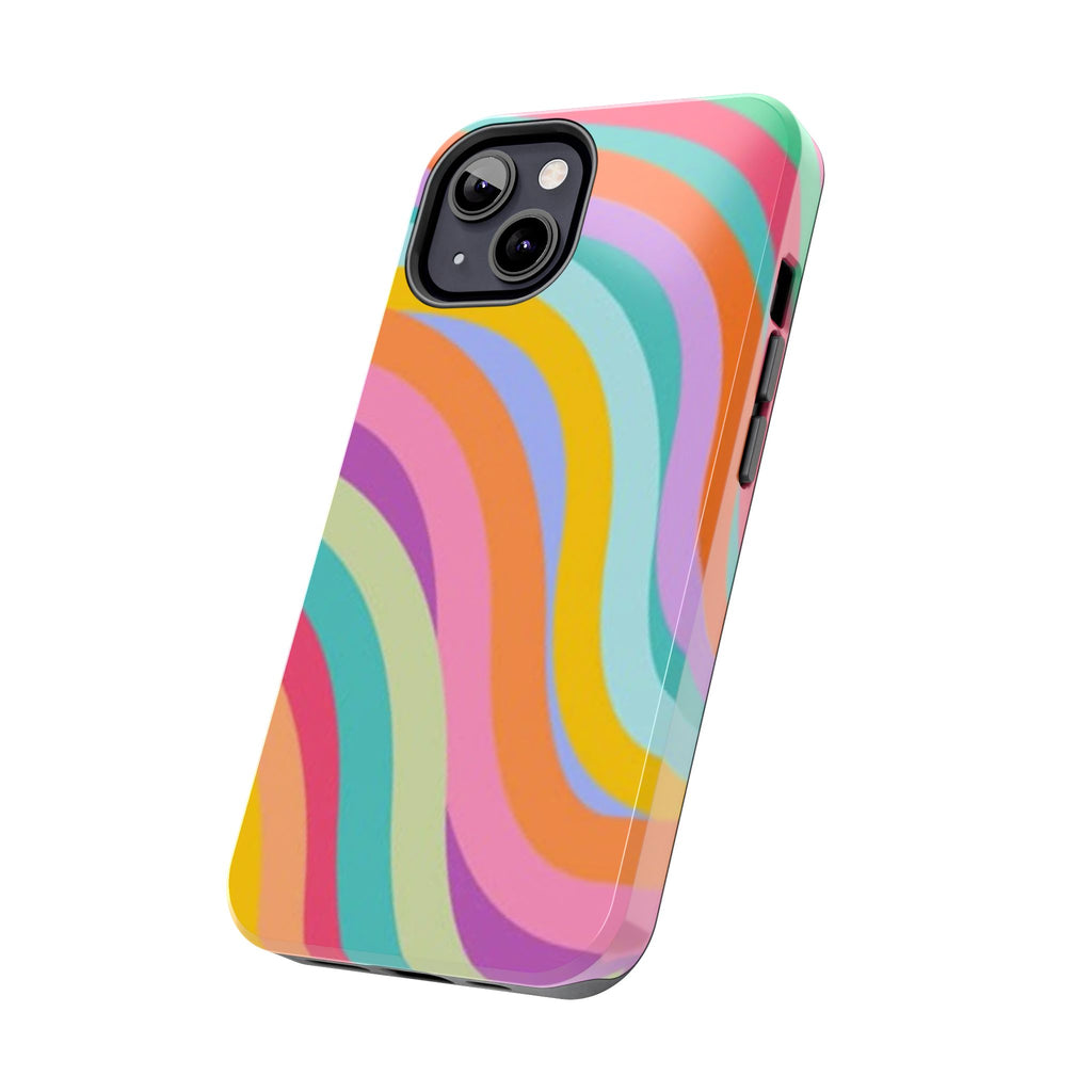 Retro Wavy Rainbow Stripes Phone Case | Colorful Abstract Pattern