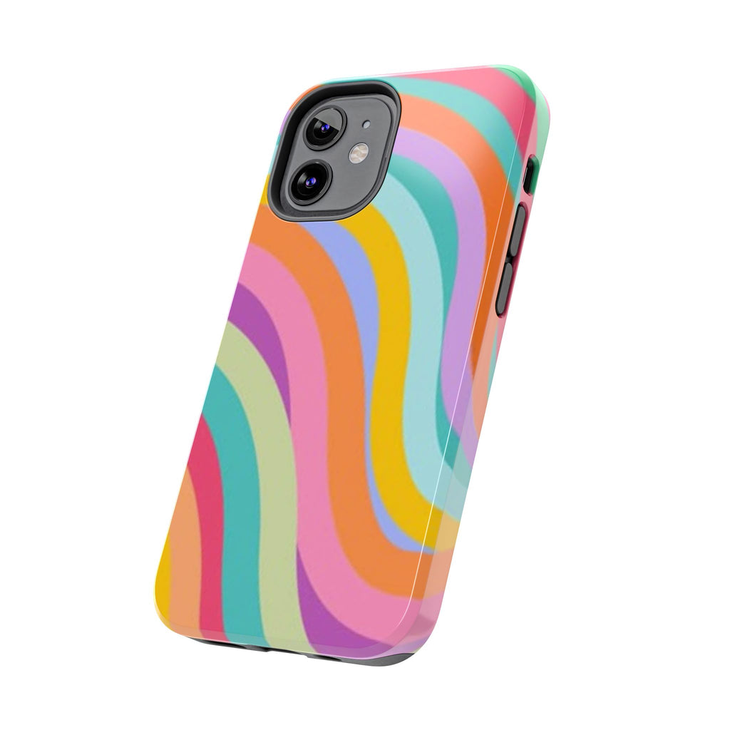 Retro Wavy Rainbow Stripes Phone Case | Colorful Abstract Pattern