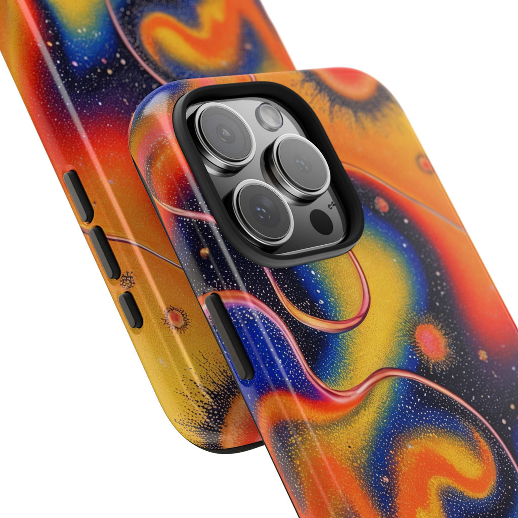 Abstract Swirl Tough Phone Case — Psychedelic Orange & Blue Galaxy Design