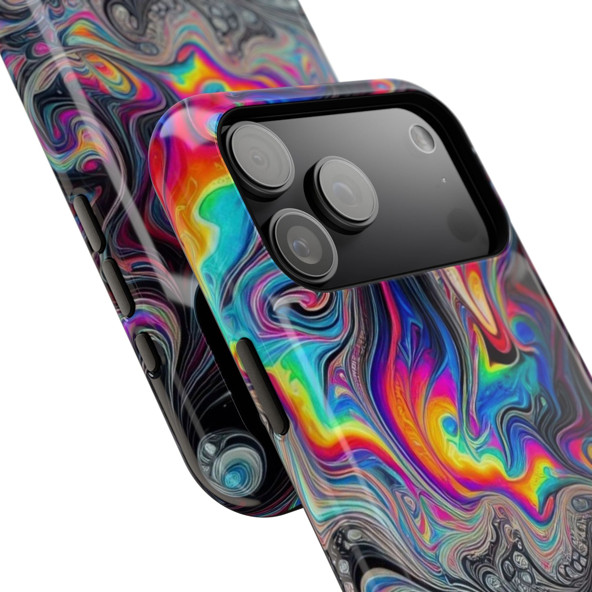 Impact-Resistant Phone Case — Iridescent Psychedelic Swirl