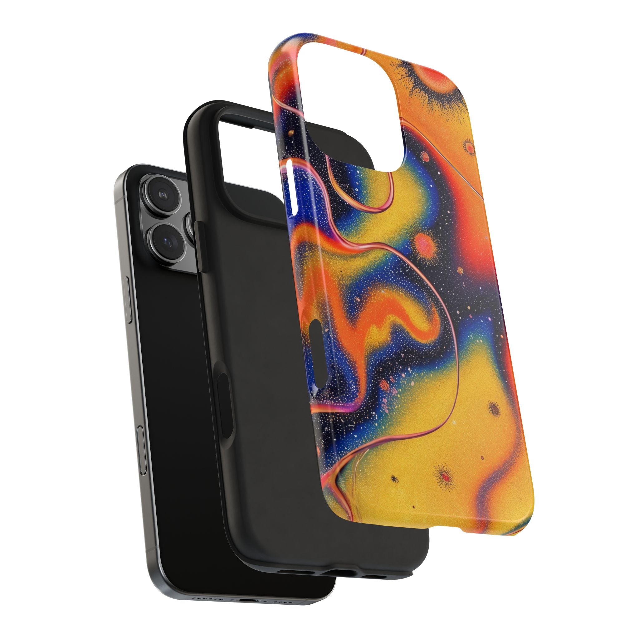 Abstract Swirl Tough Phone Case — Psychedelic Orange & Blue Galaxy Design