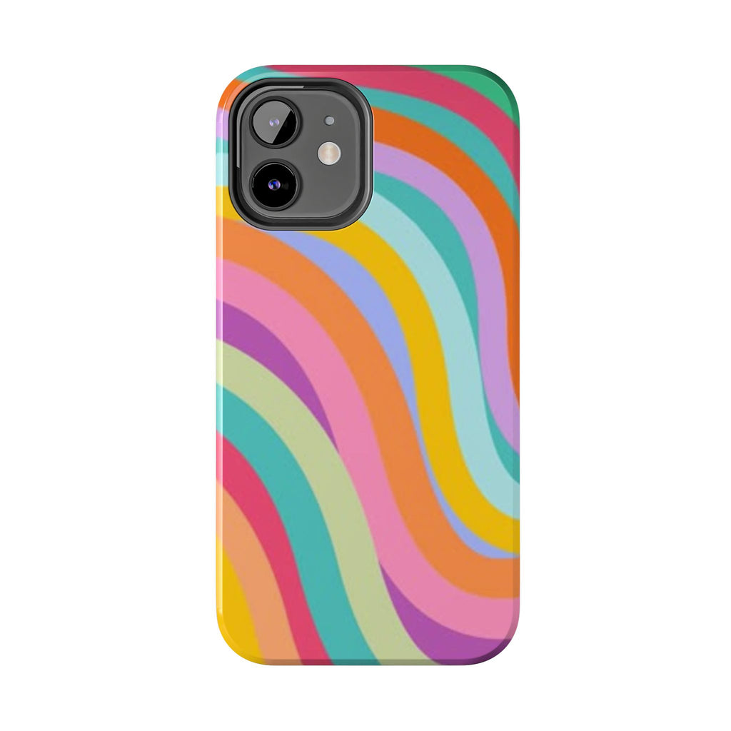 Retro Wavy Rainbow Stripes Phone Case | Colorful Abstract Pattern