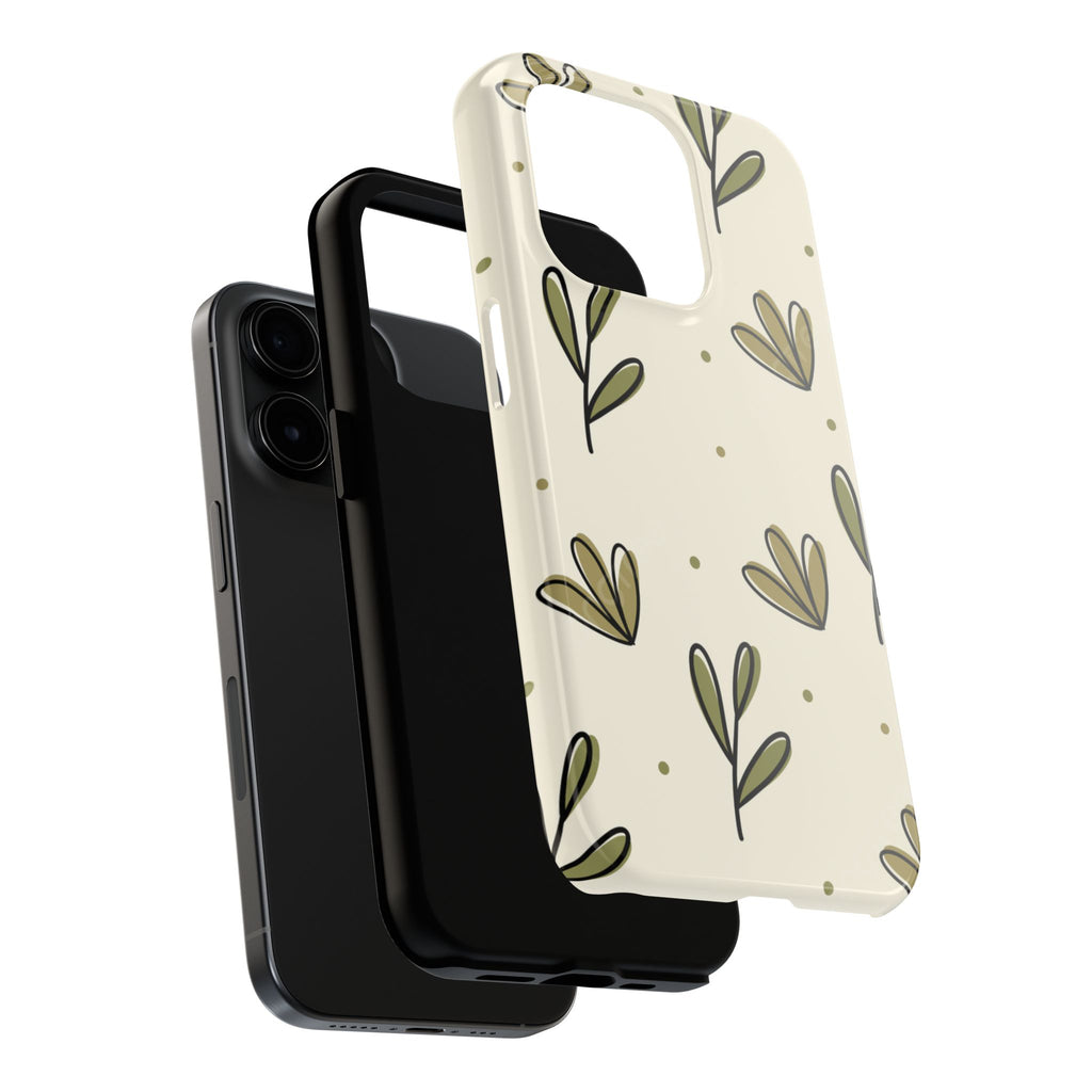 Green Botanical Pattern Phone Case | Olive Leaf Tough Phone Case