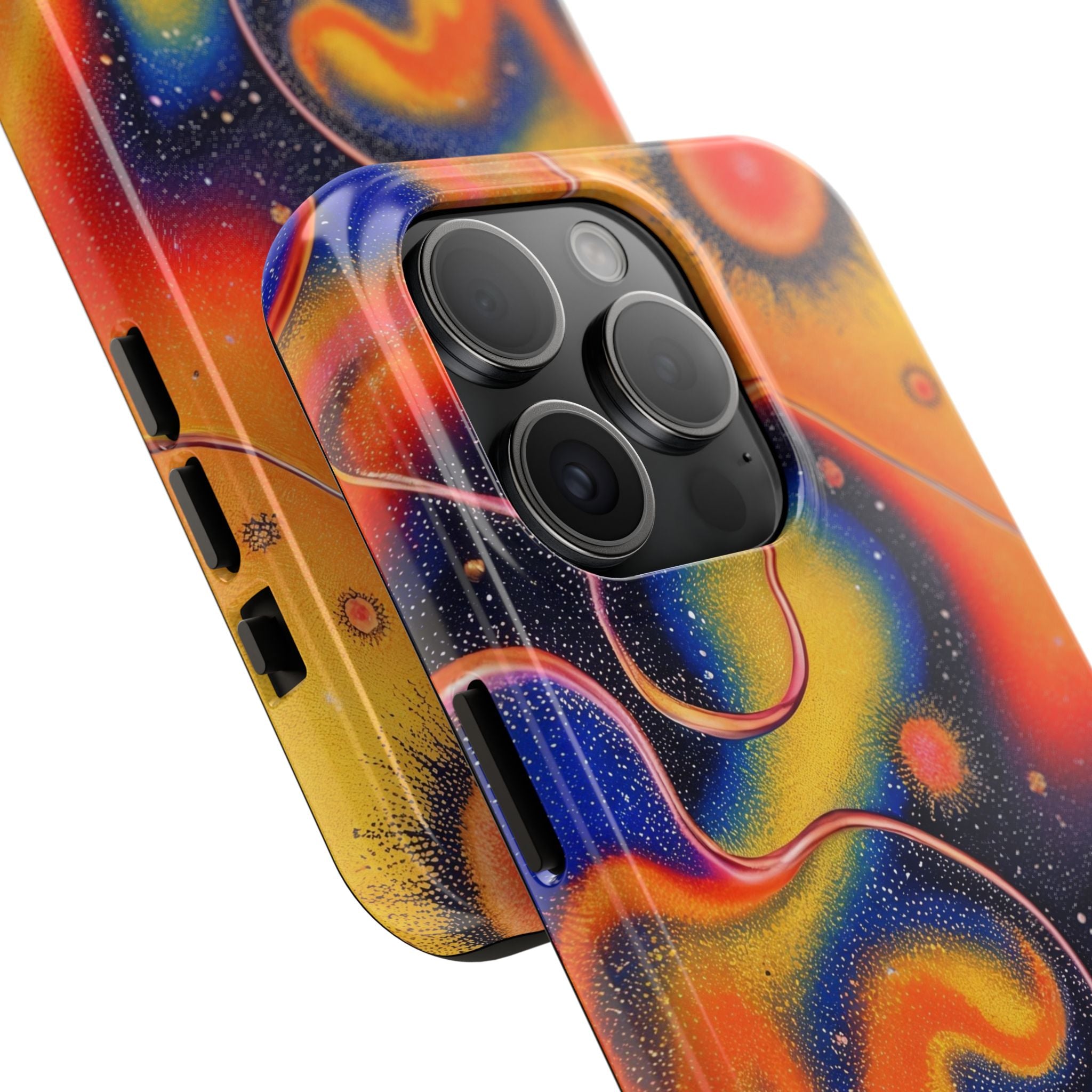 Abstract Swirl Tough Phone Case — Psychedelic Orange & Blue Galaxy Design