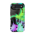 Abstract Neon Swirl Tough Phone Case — Protective iPhone Cover with Green & Purple Marble Design