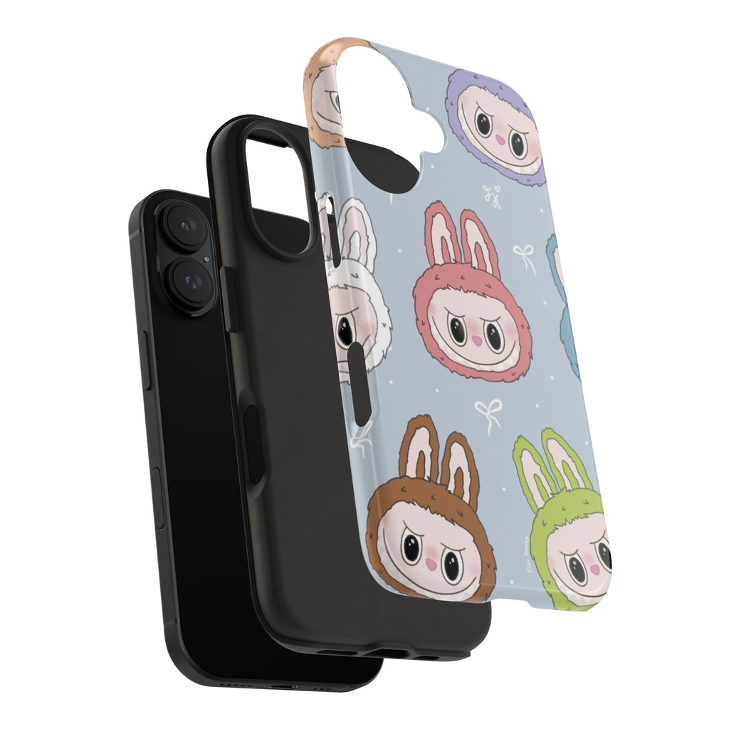 Kawaii Bunny Hood Faces Phone Case | Cute Pattern Pastel Protective Case