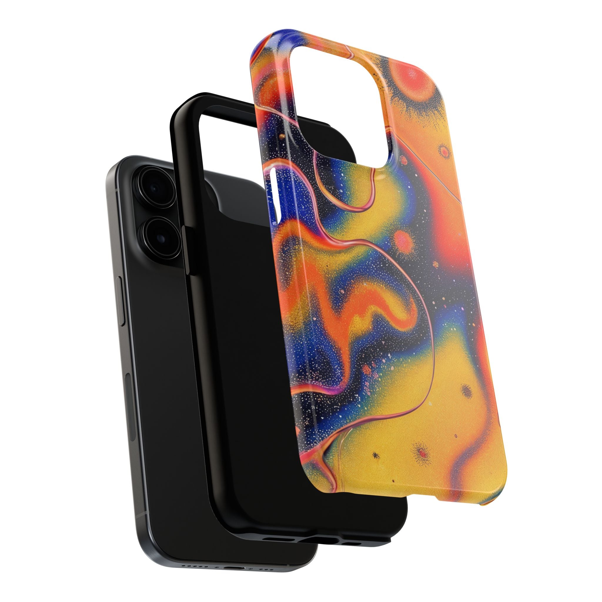 Abstract Swirl Tough Phone Case — Psychedelic Orange & Blue Galaxy Design