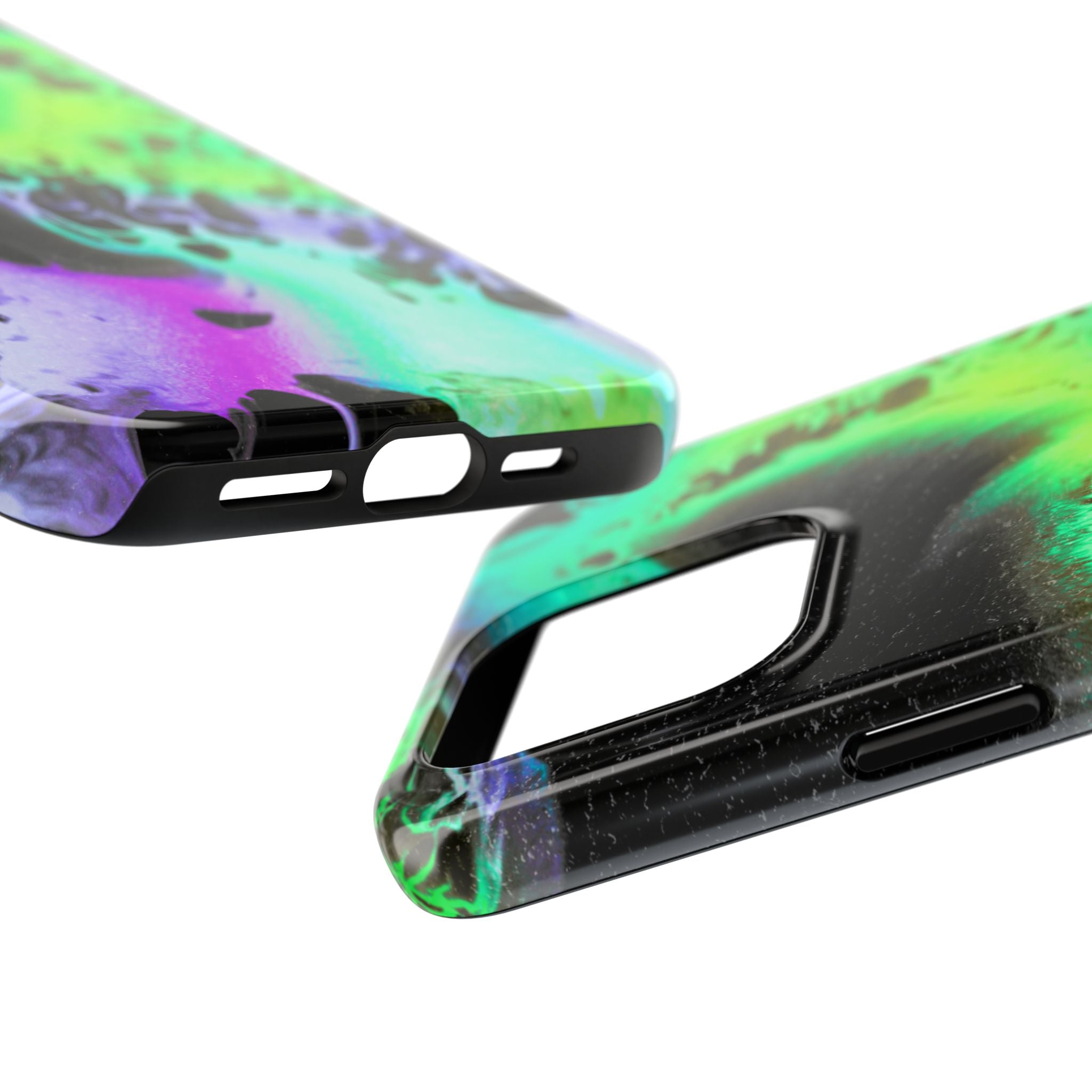 Abstract Neon Swirl Tough Phone Case — Protective iPhone Cover with Green & Purple Marble Design
