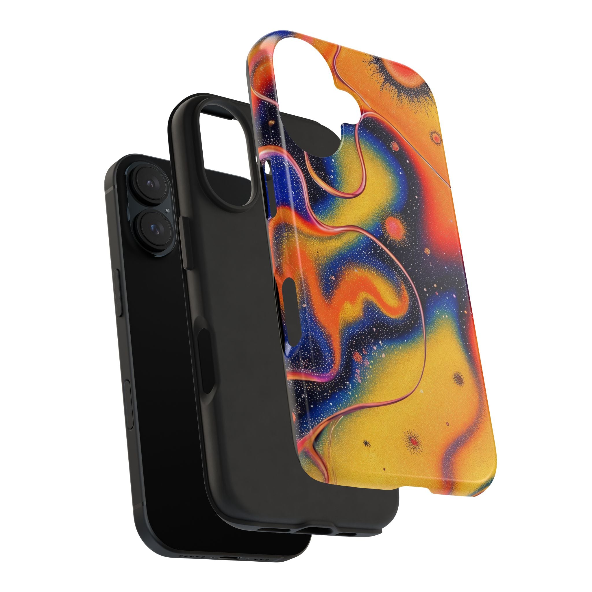 Abstract Swirl Tough Phone Case — Psychedelic Orange & Blue Galaxy Design