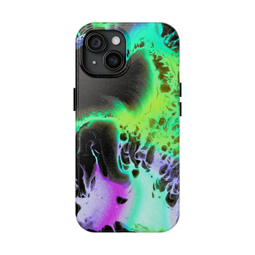 Abstract Neon Swirl Tough Phone Case — Protective iPhone Cover with Green & Purple Marble Design
