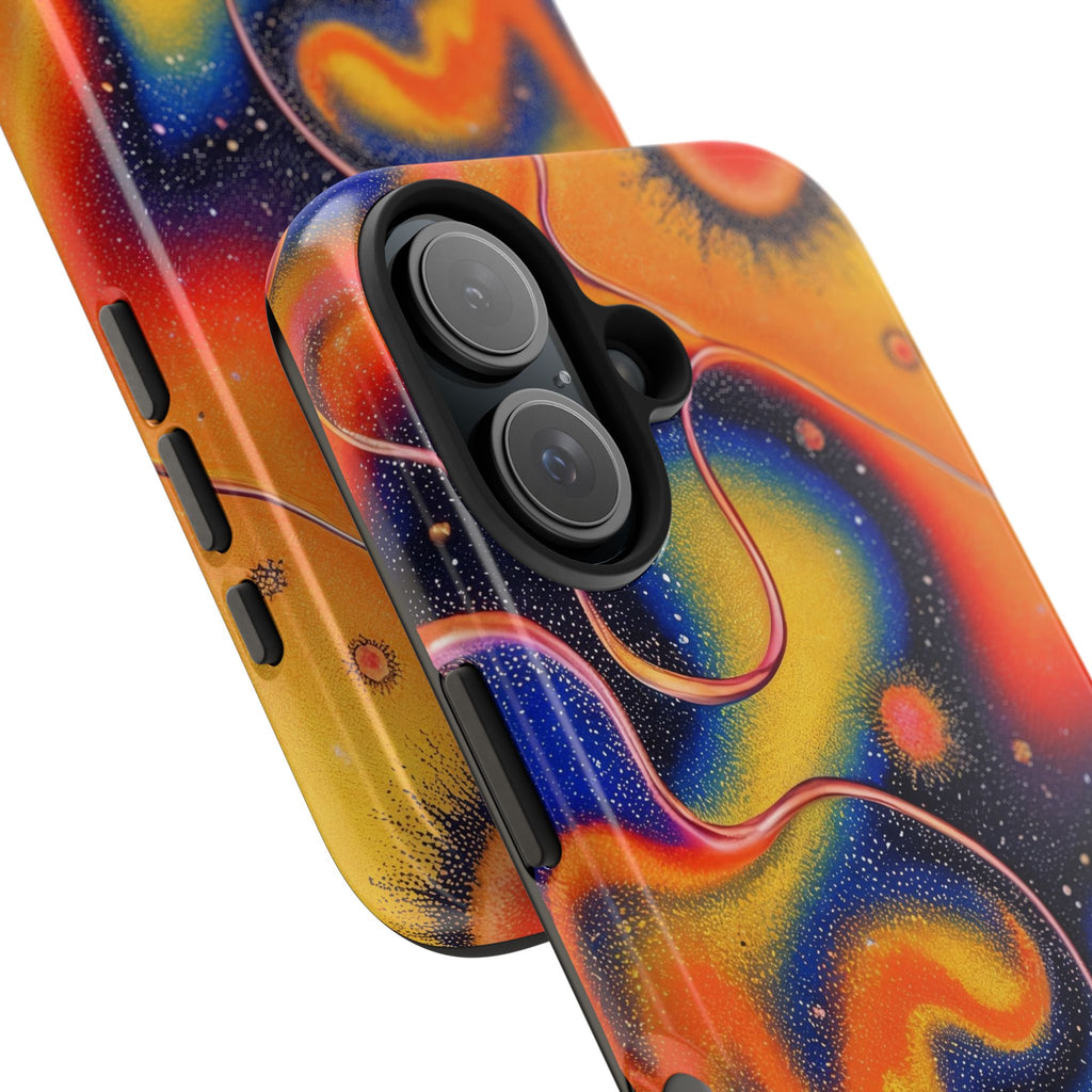 Abstract Swirl Tough Phone Case — Psychedelic Orange & Blue Galaxy Design